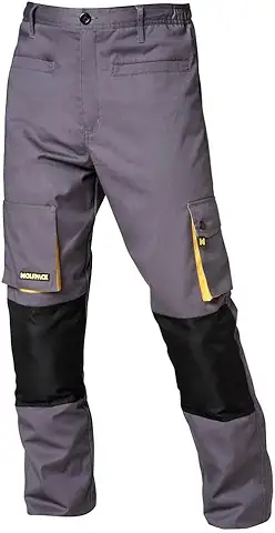 WOLFPACK LINEA PROFESIONAL - Pantalones Largos DeTrabajo, Multibolsillos, Resistentes, Rodilla Reforzada, Gris/Amarillo Talla 46/48 L  