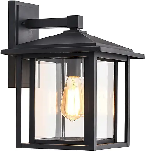 Wonderlamp - Aplique de Pared Exterior Avenida, 1xE27, Máx. 60 W, IP 23, Aplique Vintage, Forma de Farol con Cristal, Negro  