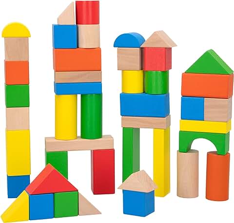 WOOMAX 40993 - Juego de Construcción Madera, Bloques, para Niños, 100 Piezas, +18 Meses, Madera 100% Sostenible y Biodegradable  