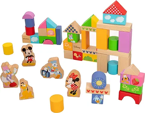 WOOMAX 48737 - Disney Bloques Juego Construcción 50 Piezas - Juguetes para Apilar, Equilibrio y Ordenar - Juegos de Construcción para Niños y Bebés 1, 2, 3 Años  