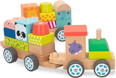 WOOMAX- Tren de Madera con Animales, Multicolor (ColorBaby 40997), a Partir de 18 Meses.  