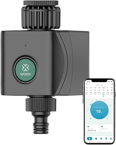 Woox Ordenador de Riego WiFi 2,4 GHz, Reloj Inteligente de Riego de Jardín con Aplicación/control por voz, Riego Automático de Jardín, Temporizador de Agua, para Jardín/césped/patio, Color Negro  