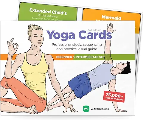 WorkoutLabs Tarjetas Plásticas de Yoga con Lengua Sánscrito para Estudio Visual, Secuenciación de Clases, Práctica con Posturas, Ejercicios de Respiración y Meditación (Juego Completo)  