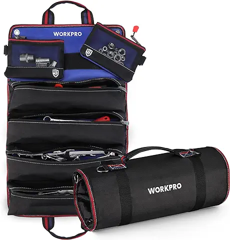 WORKPRO Bolsa de Herramientas Enrollable, Bolsa Multiusos Enrollable, Organizador de Rollos de Herramientas, 6 Bolsillos, Tejido Oxford 720D, Para Electricistas/Carpinteros/Fontaneros  