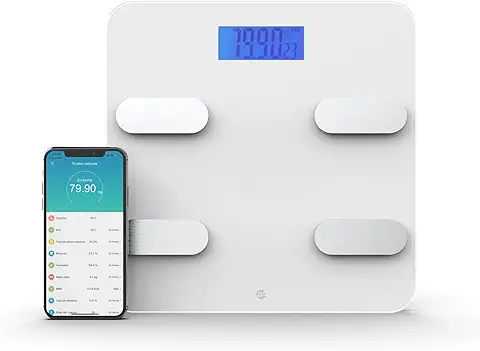 WottoCare - Báscula de Baño Inteligente | Control Preciso de Peso y Grasa Corporal | 18 Mediciones Esenciales | Hasta 8 Usuarios | Sincronización con Google Fit y Apple Health | Blanco  