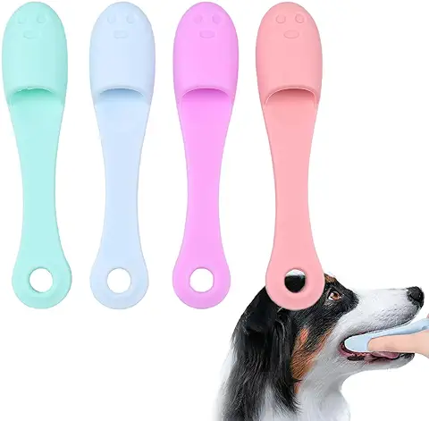 WRIRKN 4 Piezas Cepillos de Dientes para Perros con Mango Largo y Curvado, Cepillos de Dientes de Silicona para el Cuidado Dental de Perros y Gatos, Limpieza de Dientes  