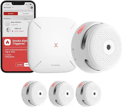 X-Sense XS01-M ProConnected - Detector de humo con Estación base SBS50, Certificado por TUV, Sistema de Seguridad para el Hogar, Detector de Incendios Conectable, Compatible con X-Sense Home Security,  