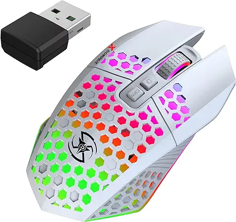 XDominuz Zephyr Raton Inalambrico Blanco con Batería Recargable, Interruptores Silenciosos, Raton Gaming Ultra-Ligero 96g de Peso, Iluminación RGB Desactivable, Incluye Receptor USB, Color Blanco  