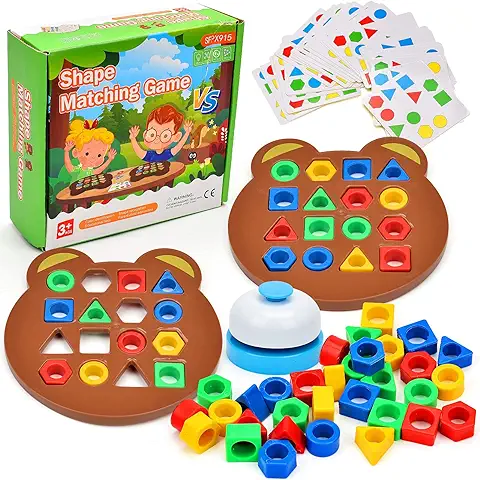 Xinrongda Juego De Emparejamiento De Forma con Tarjeta, Juego De Emparejamiento De Color De Geometría Cognitiva, Juego De Tablero Sensorial Promover el Reconocimiento de Forma y la Concentración  