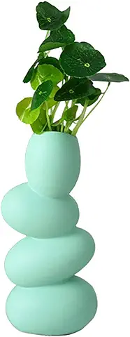 XIUWOUG Jarrón de Cerámica Abstracto, con Figura en Forma de Huevo, Decorativo, único, Minimalista, Moderno, para Salón (verde Menta)  