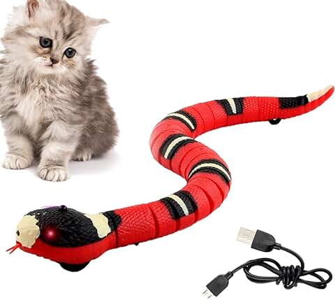 XiXiRan Serpiente Juguetes para Gatos, Serpiente Falsa Eléctrica, Juguete Interactivo de Serpiente Falsa Inteligente, Juego de Serpiente para Gato, Serpiente de Juguete Recargable USB  