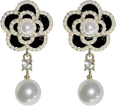 XSQD Pendientes de Rosa Preciosas, Aros Aguja de Plata 925 con Colgante Perla Para Mujer Niña, Moda Joyería, con Diseño en Forma de Rosa, Navidad Joyas Regalos, Simple  