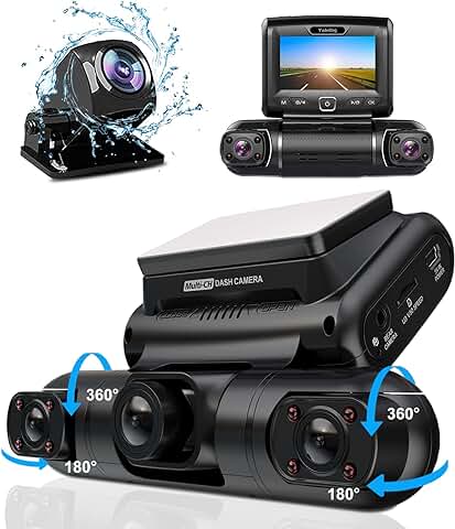 Yabdbg 4 Lentes Dashcam 4x1080P Frontal, Izquierda, Derecha y Trasera Cámara de Coche con GPS Monitor de Aparcamiento, Infrarrojos Visión Nocturna 150° Dash CAM, WDR Pantalla de 3 Pulgadas G-Sensor  