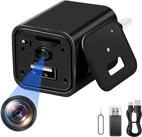 Yadayuki Cámara Espía Mini Cargador USB Inalámbrico 1080P Cámara Oculta de Alta Definición de Movimiento y Grabación Circular Cámara de Vigilancia de Seguridad Doméstica  