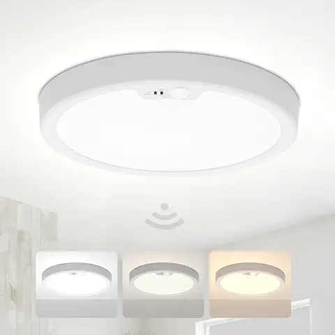 Yafido Lámpara Techo LED de 18W con Sensor de Movimiento, Ø22 Plafon de Techo Redonda Ultra Delgada con 1620LM, Lampara Techo de 3000K-6000K para Pasillos, Porche, Garaje, Entrada, Escalera  