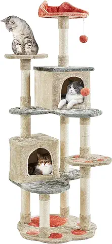 Yaheetech 165 cm Rascador para Gatos Grande Arbol para Gatos Adultos Torre de Gatos Casita Juego para Mascota Beige  