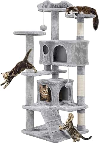 Yaheetech Árbol Rascador para Gatos con Plataforma Torre Rascador Escalador para 2-3 Gatos Medianos con Bolas 49x49x138.5 cm  