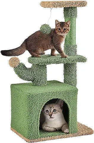 Yaheetech Árbol Rascador para Gatos Torre en Forma de Cactus de Aglomerado y Sisal 39,5 x 29,5 x 74 cm Verde y Marrón  
