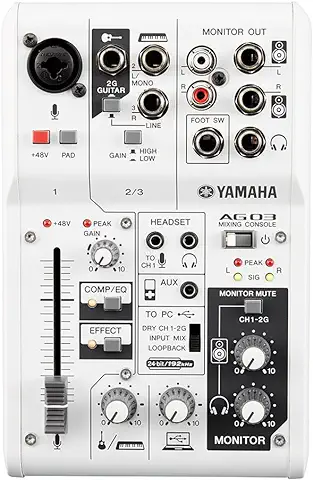 Yamaha AG03 - Consola de Mezclas con Capacidad para Audio USB, Transmisiones por Internet y Grabación en Directo, en Blanco  