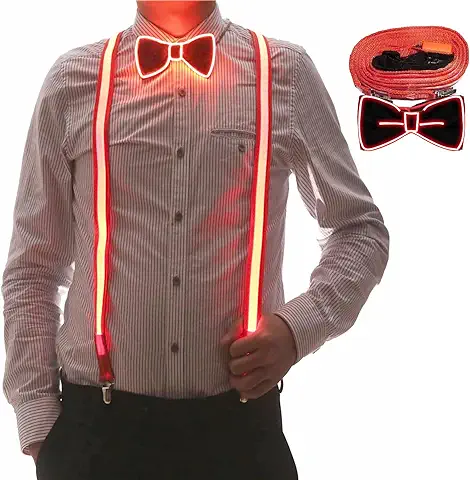 YeahBoom Tirantes y Pajarita LED Luminosos para Hombre,Tirantes LED Luminosos, para Festival de Música,Fiesta de Disfraces de Halloween,Navidad,Neon Light Up Dark Party Supplies for Party Deco  