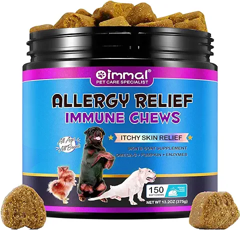 Yecuce Masticables de Alivio de Alergias para Perros, 150 Unidades para Aliviar la Picazón Masticables Suaves para Perros, Omega 3 Enzimas, anti Picazón en la piel y Alergias para Perros, Mejora el  