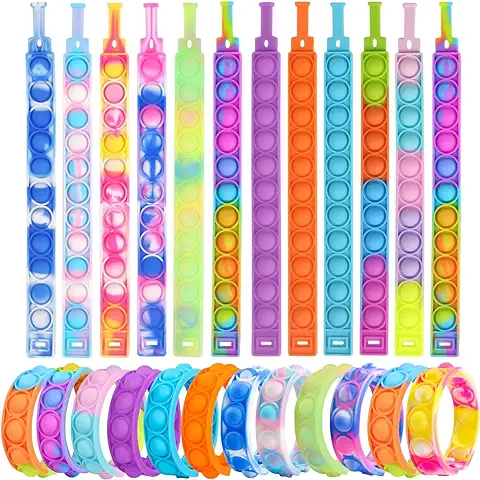 Yeefunjoy 24 Pcs Pop Fidget It Pulsera Ajustable para Niños,Juguete de Pulsera Fidget Toy,Juguete Antiestrés Juguetes Fidget para Estirar Juegos de Fiesta Aliviar el Estrés Pulseras Niños Cumpleaños  