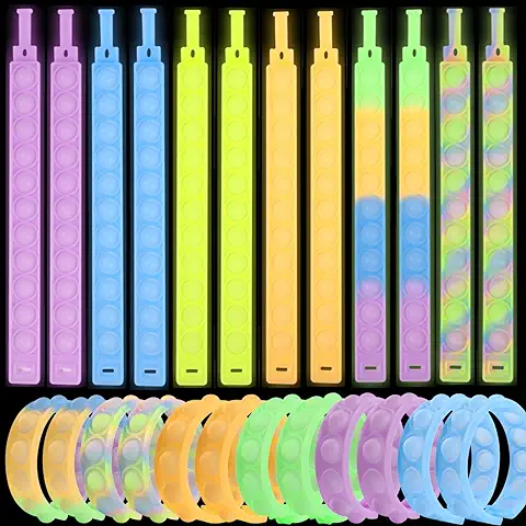 Yeefunjoy 24 Piezas Pop it Luminous Fidget Toy Set, Juguete de Pulsera Pop Bubble Fidget, Juguete Antiestrés, Pulsera de Juguete Fidget, Juguetes Fidget para Estirar Juegos de Fiesta Aliviar el Estrés  