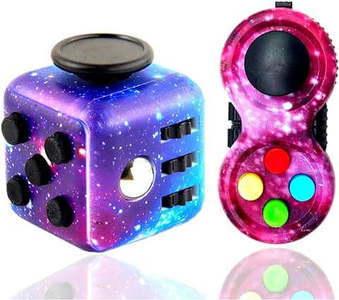 Yeefunjoy 2PCS Juguete Antiestrés Stress Cube, Fidget Cubo Fidget Pad Fidget Toy Cube Retro Controller para ADHS Niños y Adultos Anti-ansiedad Anti-Stress (Galaxy)  