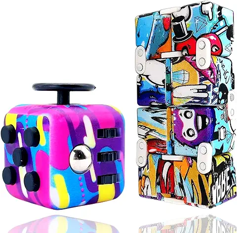 Yeefunjoy Juego de 2 Juguetes para Fidget, Juguetes Colorido Fidget Cubo Graffiti Infinito Cubo, Killing Time Juguete Anti-ansiedad Anti-Stress Cube Toys Juguetes para Niños y Adultos TDAH, Autismo  