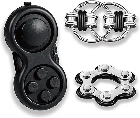 Yeefunjoy Juego de 3 Juguetes para Fidget, Fidget Pad Flippy Chain Fidget Toy Seis Cadenas de Rodillos, Negro Anti-ansiedad Anti-Stress ADHD Autismo Juguetes Killing Time para Niños y Adultos  