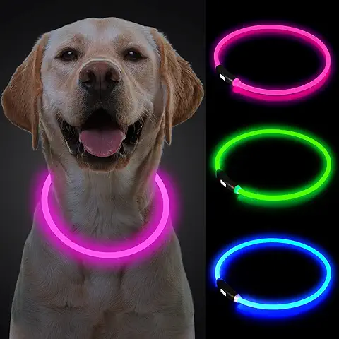 Yepnfro Collares Luminosos para Perros, Collar Led Perros con USB Recargable Super Brillante Collar luz Perro Intermitente 3 Modos para Pequeños, Medianos Grandes y Gatos  