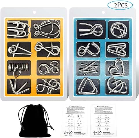 YGZN Metal Wire Puzzle Set de 16, Metal Puzzles Educativos Niños y Adolescentes Juguetes Educativos (Blue-Yellow)  