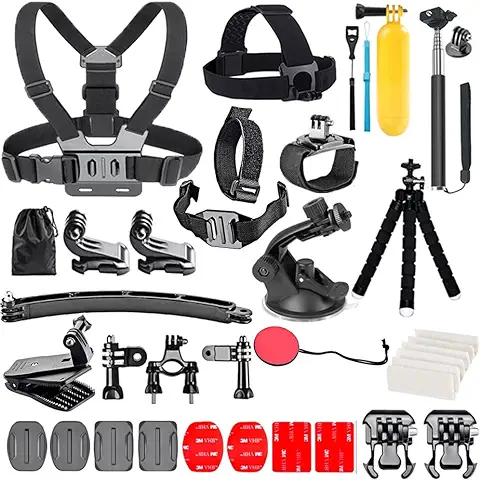 YHTSPORT Kit de Accesorios de Cámara de Acción para GoPro Hero 12 11 10 9 8 MAX 7 6 5 4 Negro GoPro 2018 Session Fusion Silver White Insta360 dji SJCAM APEMAN AKASO y Otras Cámaras (28 en 1)  