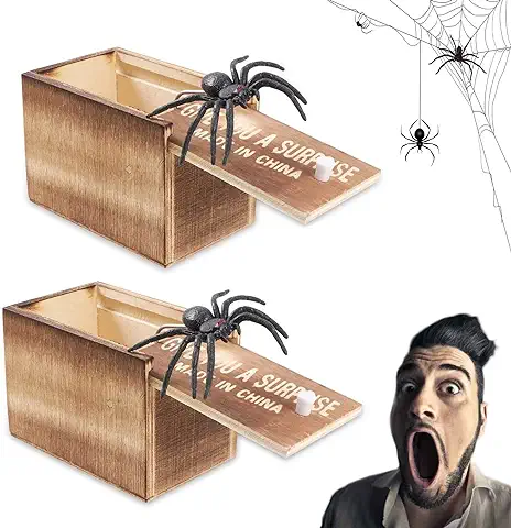 YISKY Araña Broma Caja, 2pcs Caja De Araña De Madera, Broma Araña Asustar Caja, Caja De Bromas De Araña De Halloween, Divertida Juguete De Broma Práctico para Niños Adultos Halloween Fiesta Regalos  