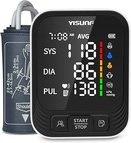 Yisunf Tensiómetro de Brazo Digital, 37'' Gran Pantalla LED, Medidor de Tension Arterial Brazo, Monitor De Presión Del Brazalete Tensiómetro 22cm-42cm, Aparato Tension Arterial 2x199 Memoria  