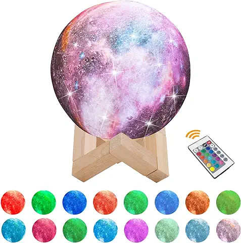 Yizhet Lampara Luna 3D, Luna Lampara 16 Colores 4 Modos con Control Remoto y Control Táctil, 12cm Luz Luna LED Recargable USB Brillo Regulable Regalo para Niños Dormitorio, Cumpleaños y Fiesta  