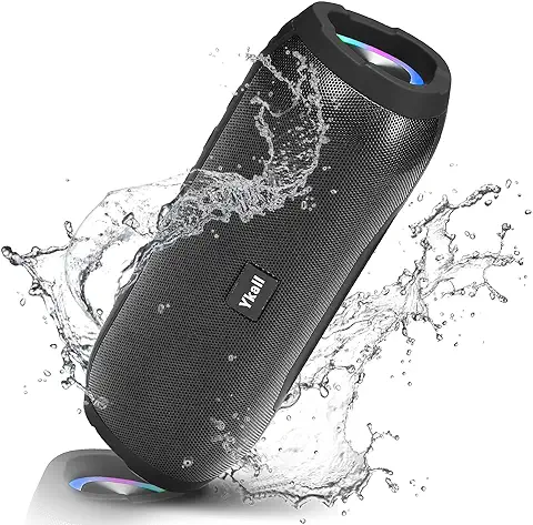 Ykall Altavoz Bluetooth 20W, Bluetooth Portátil con Radio FM Impermeable IPX6 HD Estéreo, 36 Horas de Reproducción, Altavoz Inalámbrico Bluetooth 5.0 con Luces Led, Micrófono (Negro)  