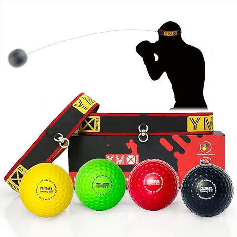 YMX BOXING Pelotas de Reflejo/Boxing Reflex Ball — 4 Pelotas de Reacción de Reflejo más 2 Ajustables, Ideal para Reflejos, Sincronización, Precisión, Enfoque y Coordinación de Mano Ojo  