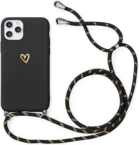 Yoedge Funda con Cuerda para Xiaomi Redmi 9C 4G / 9C NFC / 10A Case 6,53", Love Heart Carcasa Morado Correa Colgante Corazones Caso con Collar de Cuello Cadena Cordón Mujer Negro Cover  