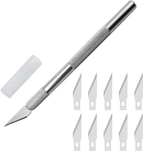 Yoezuo Cuter Manualidades Precision, Cutter Modelismo Profesional de Acero Inoxidable con 10 Cuchillas de Recambio, Cuchillo Artesanal para Cortar y Tallar  