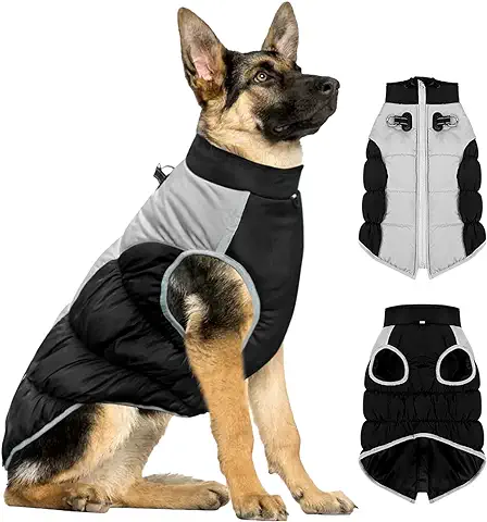 Yoolhamy Abrigo Perro Impermeable para Mediano Grande Perros, Ropa Perro con Agujero para Arnés y Abrigos Reflectantes, Prueba Viento Chaqueta para Perros Ropa Deportiva al Aire Libre  