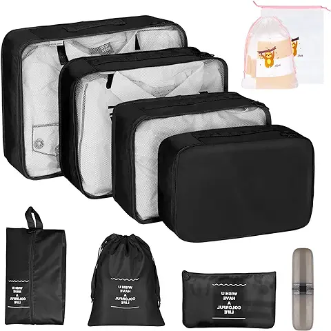 Yordawn Organizadores de Maletas de Viaje 10 en 1 Set de Organizador de Equipaje Impermeable Viajes Accesorios Bolsas Organizadoras Maleta Ligero Bolsa para Ropa Zapatos Ropa Interior, Negro  