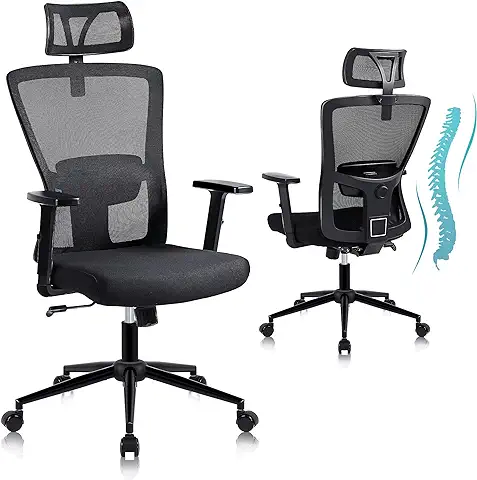 Youhauchair Silla Escritorio Ergonomica, con Reposacabezas y Reposabrazos Ajustables, Sillas con Soporte Lumbar para Despacho, Oficina.  