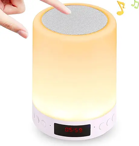 Youool Luces Nocturnas Altavoz Bluetooth, Reloj Despertador con luz Nocturna Táctil Inteligente con Altavoz de RGB Bluetooth Regulable de 7 Colores que Cambia para Salón Dormitorio Comedor  