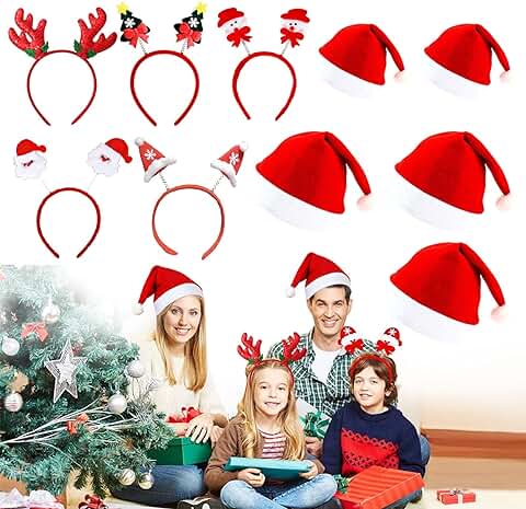 YQBFTC 5PCS Gorro de Papá Noel, 5PCS Diademas Navideñas, Gorro de Navidad Adultos, Divertidas Niños Gorro rojo de Fiesta de Navidad Reno Diademas Navideñas Accesorios Navidad para Celebración Navideña  