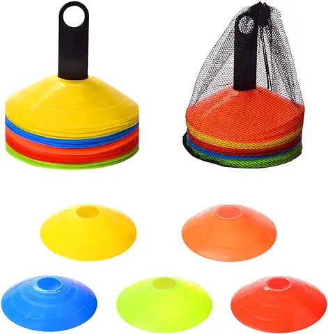 YSBER Tiene 25 Conos De Agilidad, 5 Marcas De Color, Conos Redondos De 19 Cm, Aptos para Equipos De Juegos De Entrenamiento Infantil, con Soportes De PláStico.  