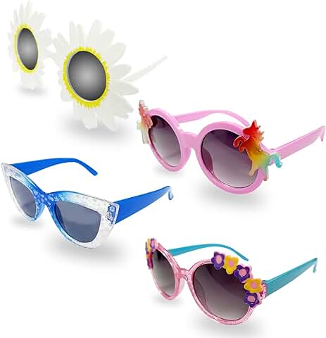 YSDYY 4 Piezas de Gafas de sol para Niños, Copos de Nieve Redondos con Protección UV, Gafas de sol Retro de Girasol Divertidas para Niños, Viajes de Vacaciones en la Playa Hawaiana Junto al mar.  