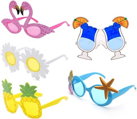 YSDYY 5 Pares de Gafas de sol de Playa Novedosas, Gafas Divertidas para Niños y Adultos, Gafas de sol Hawaianas, Gafas de sol Tropicales, Accesorios para Fiestas de Verano  