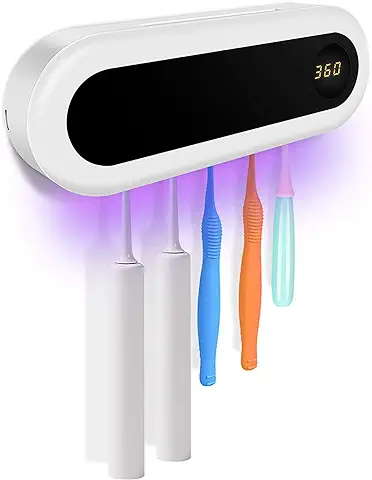 YUNYODA Portacepillos de Dientes Eléctrico Esterilizador UV con 5 Ports Dispensador 2000 mAh USB Recargable Función Soporte para Cepillo De Dientes De Baño Montado En La Pared para Viajes Familia  