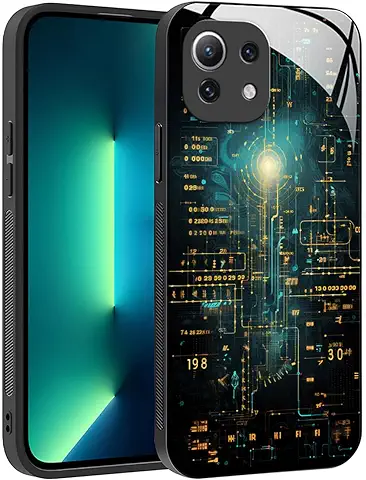 YUXING Funda para Xiaomi Mi 11 Lite 4G / 5G / 5G NE - Diseño de Patrón Geométrico Arte Abstracto Vidrio Carcasa, Antichoque Anti-Slip Anti-Scratch Case (Cyberpunk)  